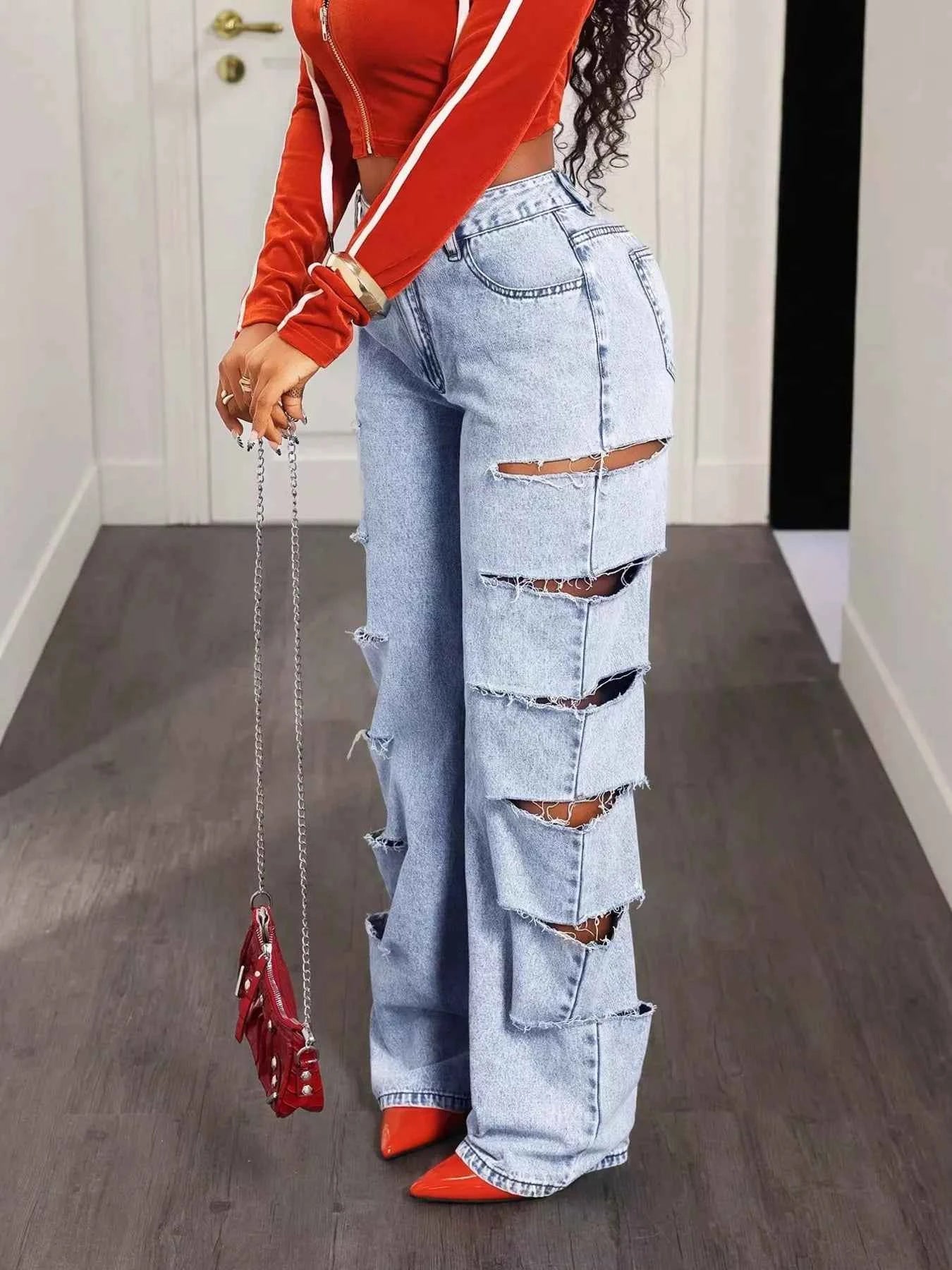 TEEK - Distressed Wide Leg Jeans JEANS TEEK Trend