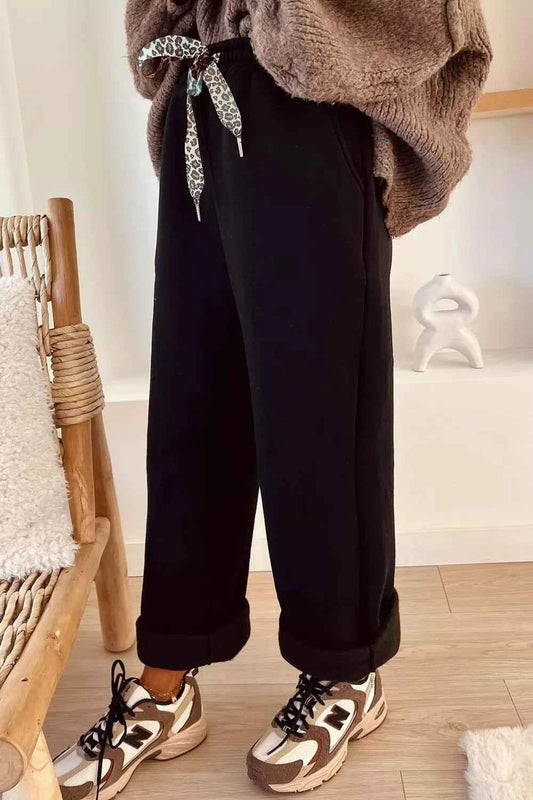 High-Waisted Straight Pants with Drawstring Trendsi