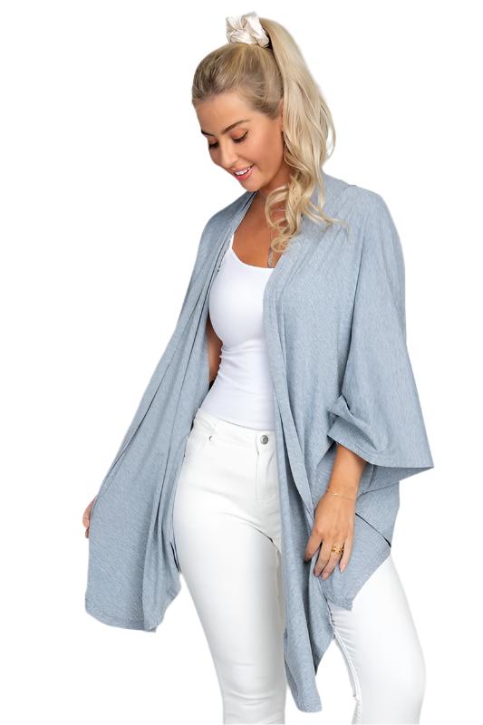 TEEK - Blue Gray Drop Shoulder Open Front Cardigan SWEATER TEEK FG   