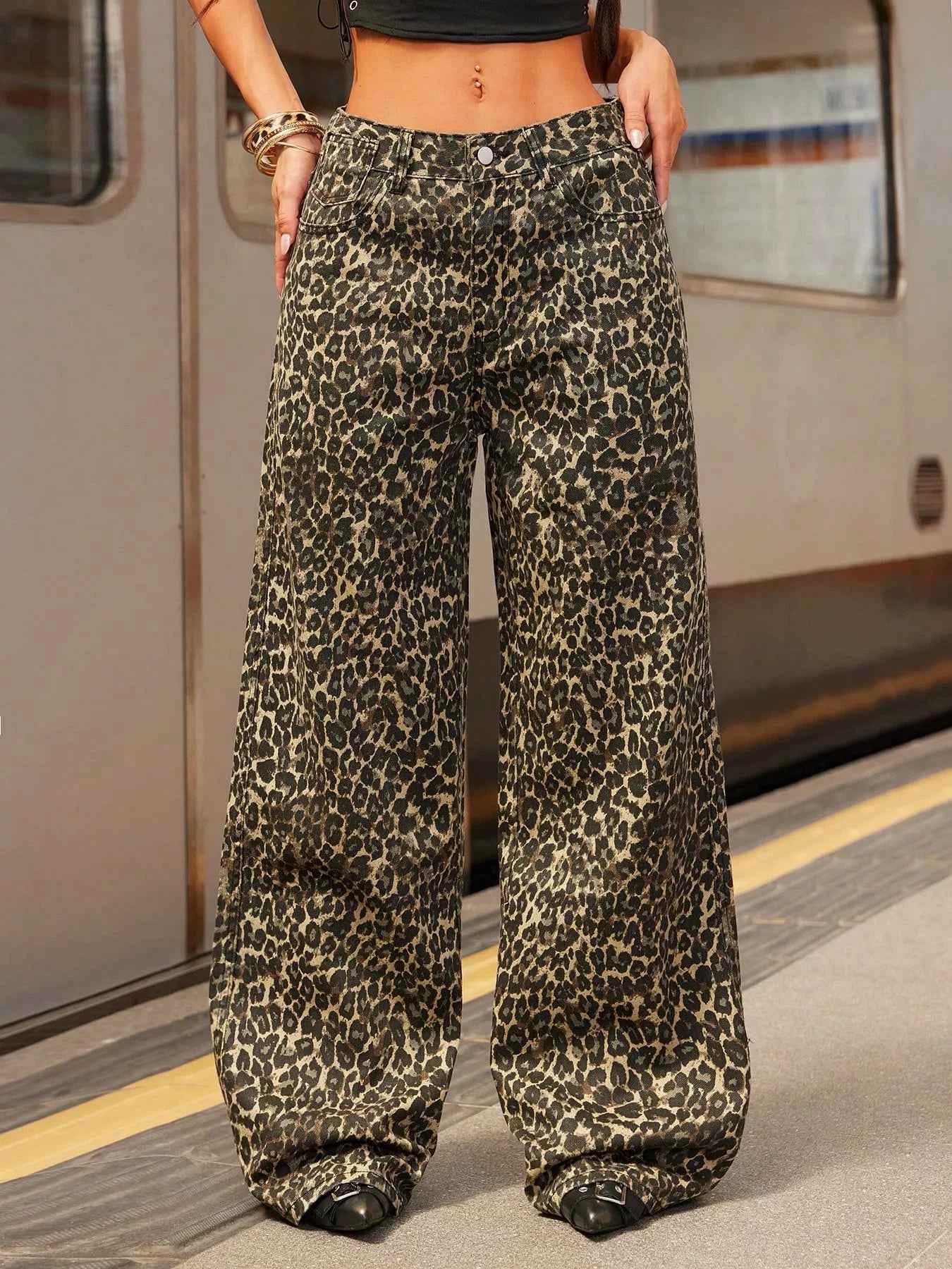 TEEK - Leopard Print Wide Leg Jeans JEANS TEEK Trend