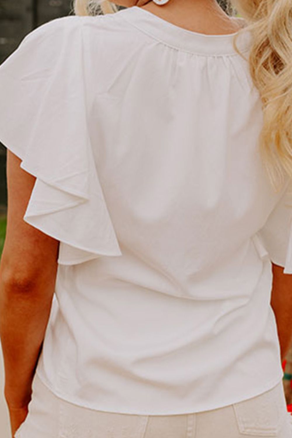 TEEK - White Pleated V-Neck Cap Sleeve Blouse TOPS TEEK Trend   