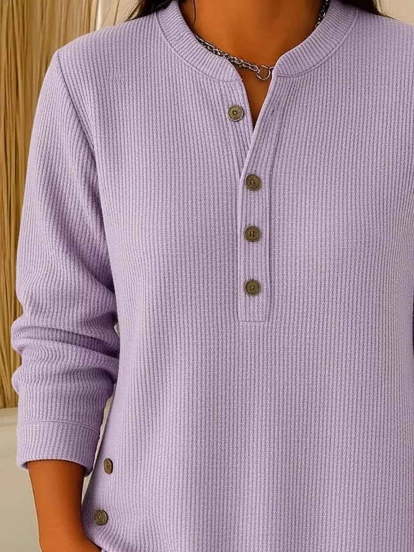TEEK - Full Size Ribbed Half Button Henley Top Plus Size TOPS TEEK Trend