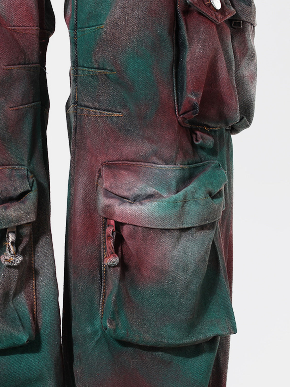 TEEK - Red GreenSpray-Painted Wide Leg Cargo Jeans JEANS TEEK Trend   