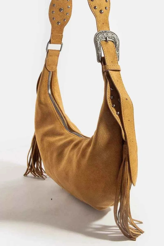 Fame Half Moon Fringe Buckle Strap Hobo Bag