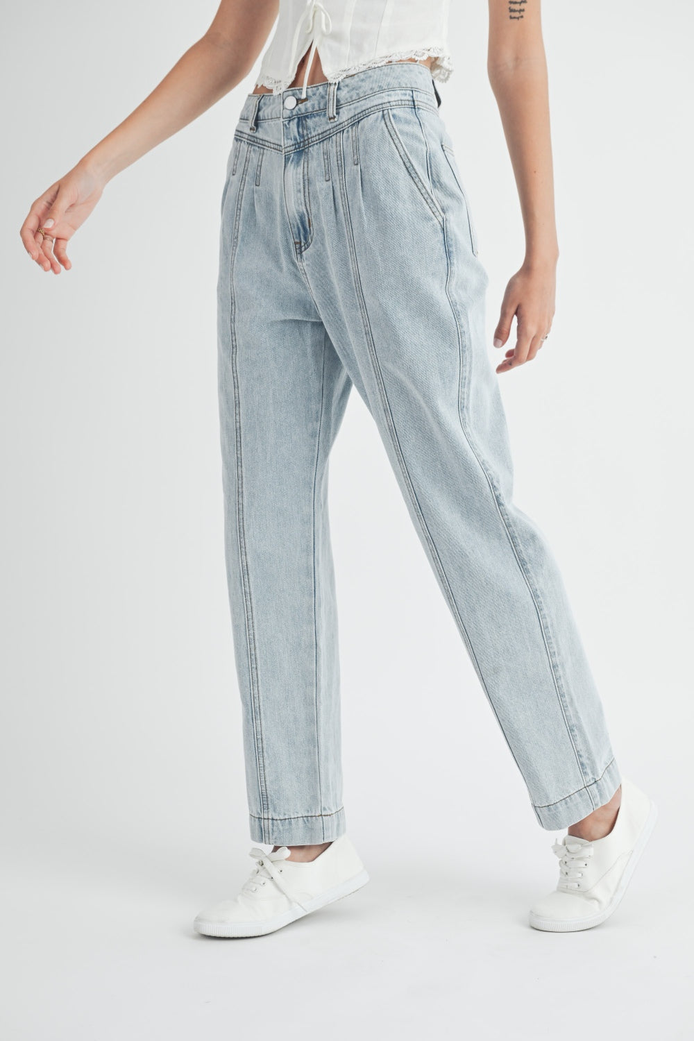 TEEK - Light Denim Pleated Front Straight Jeans JEANS TEEK Trend   