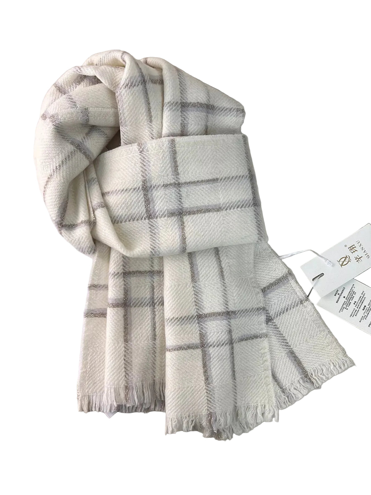 TEEK - 100% Wool Raw Hem Plaid Scarf SCARF TEEK Trend Ivory One Size