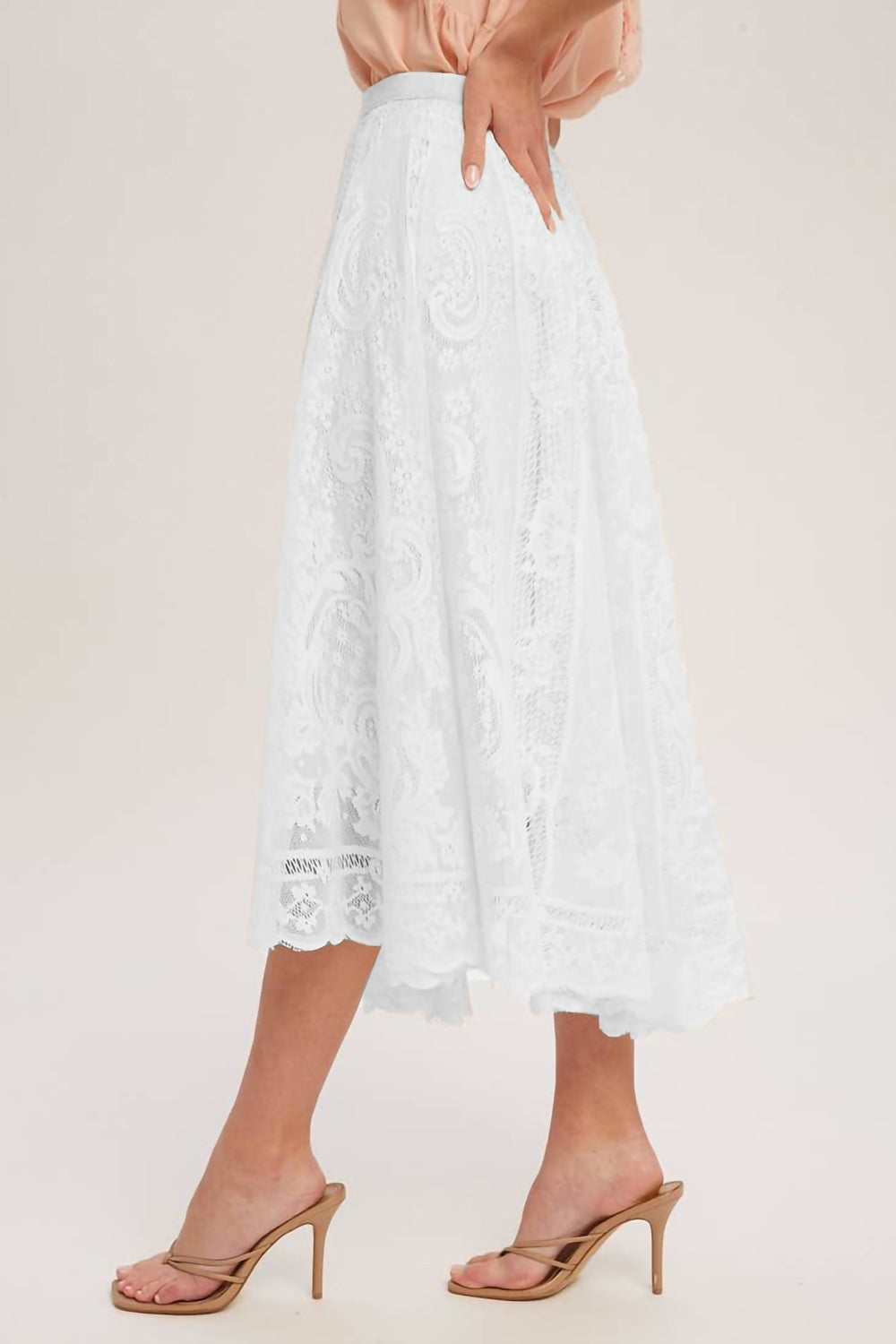 TEEK - Lace High Waist Midi Skirt SKIRT TEEK Trend White S 