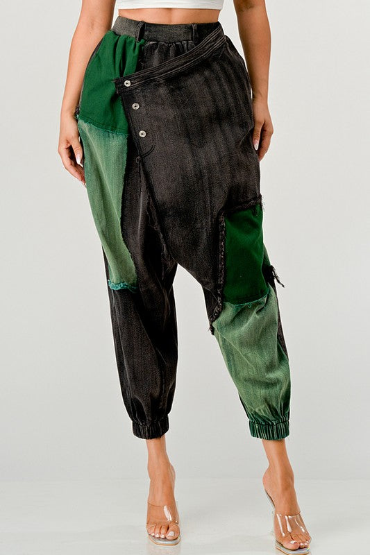 TEEK - Green Multicolor Punk Style Loose Washed Pants PANTS TEEK FG S  