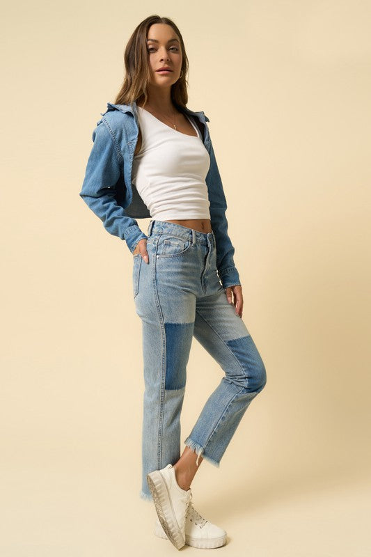 TEEK - Medium High Rise Frayed Hem Straight Jeans JEANS TEEK FG   