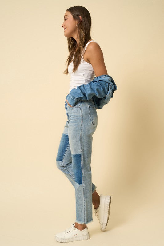 TEEK - Medium High Rise Frayed Hem Straight Jeans JEANS TEEK FG   