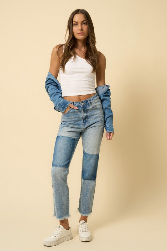 TEEK - Medium High Rise Frayed Hem Straight Jeans JEANS TEEK FG 1  