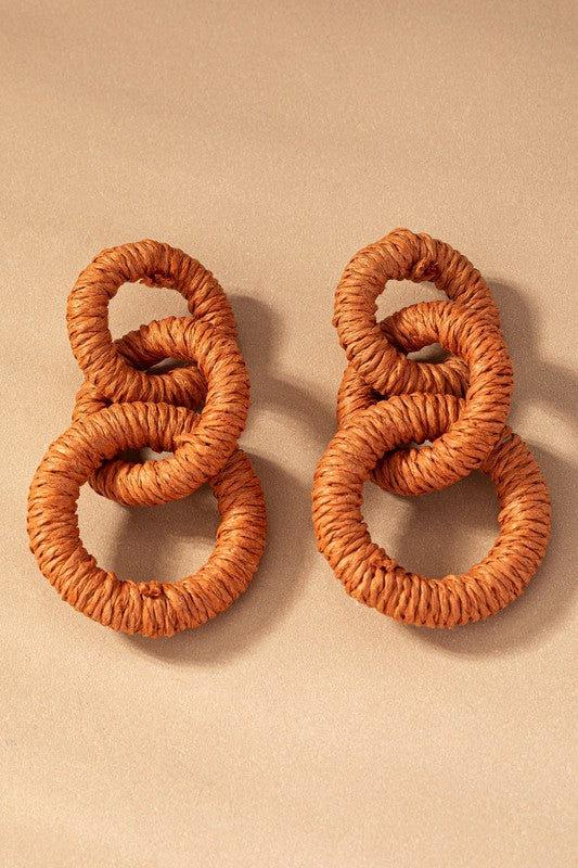 TEEK - Hemp Rope Wrapped Chunky Straw Earrings JEWELRY TEEK FG Caramel  