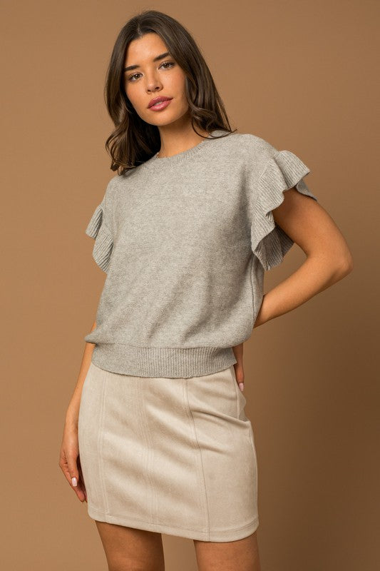 TEEK - Ruffle Sleeve Knit Top TOPS TEEK FG H Grey S 