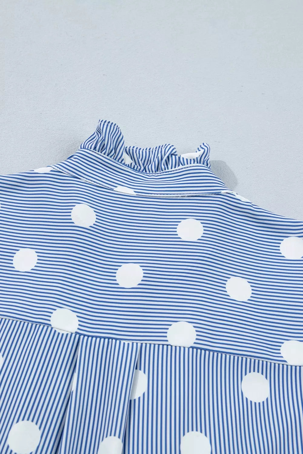 Stripe Contrast Polka Dot Print Pleated Ruffle Sleeve Shirt Trendsi