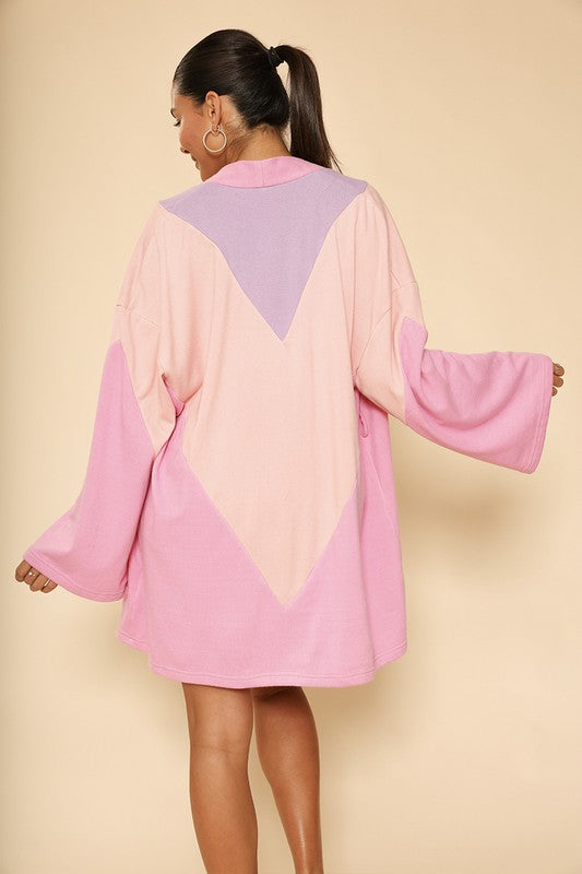 TEEK - Pink Chevron Terrycloth Novelty Robe ROBE TEEK FG Pink Chevron S 