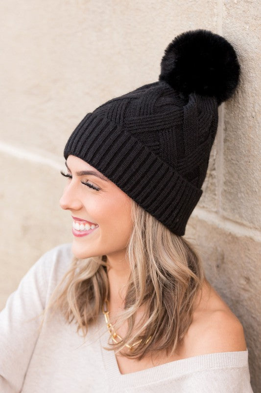 TEEK - Chunky Knit Pom Beanie HAT TEEK FG Black  