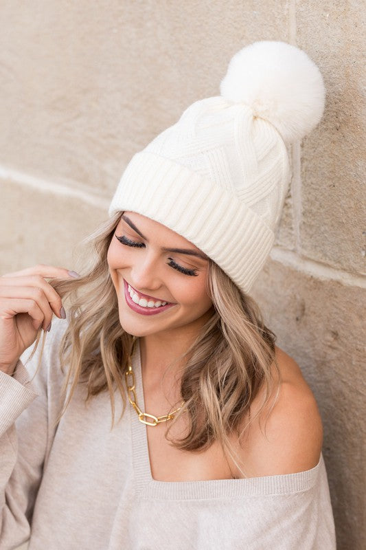 TEEK - Chunky Knit Pom Beanie HAT TEEK FG Winter White  