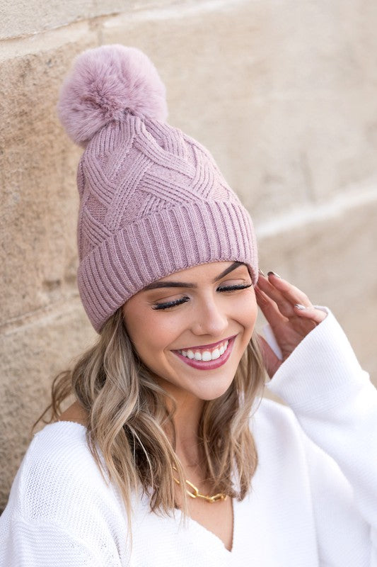 TEEK - Chunky Knit Pom Beanie HAT TEEK FG Mauve  