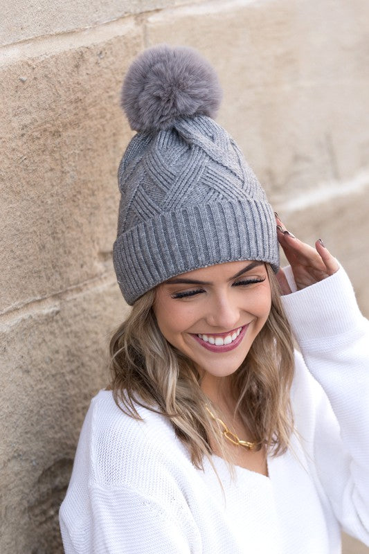 TEEK - Chunky Knit Pom Beanie HAT TEEK FG Gray  