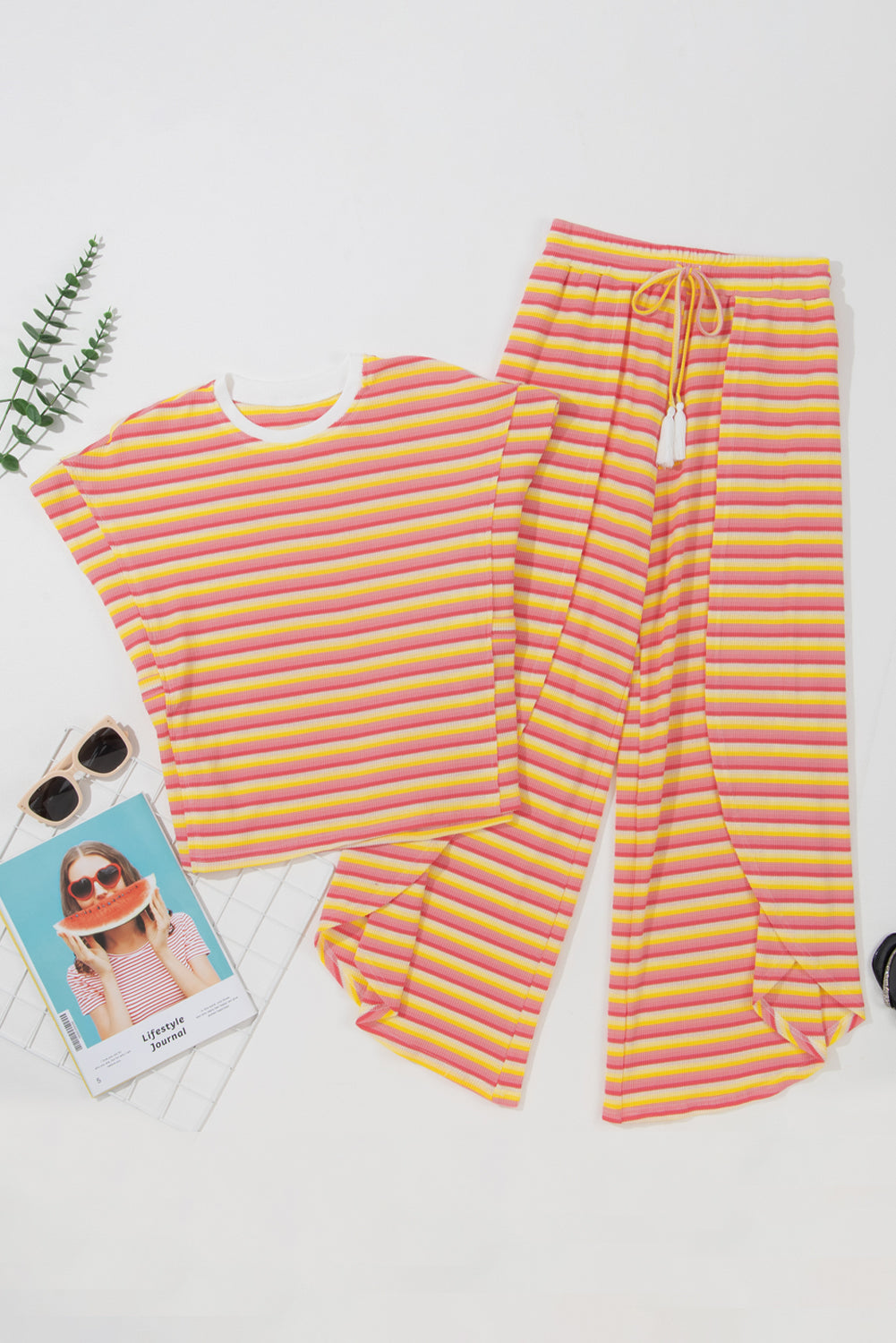TEEK - Striped Top Tassel Drawstring Pants Set SET TEEK Trend Tangerine S 