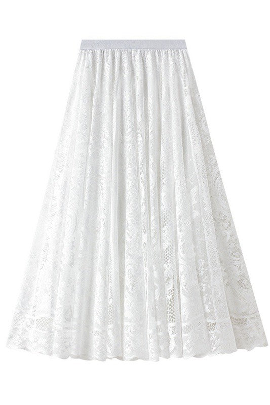 TEEK - Lace Chiffon Midi Skirt SKIRT TEEK FG white S 
