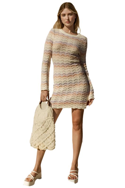 TEEK - Ivory Round Neck Bell Sleeve Sweater Dress DRESS TEEK FG   