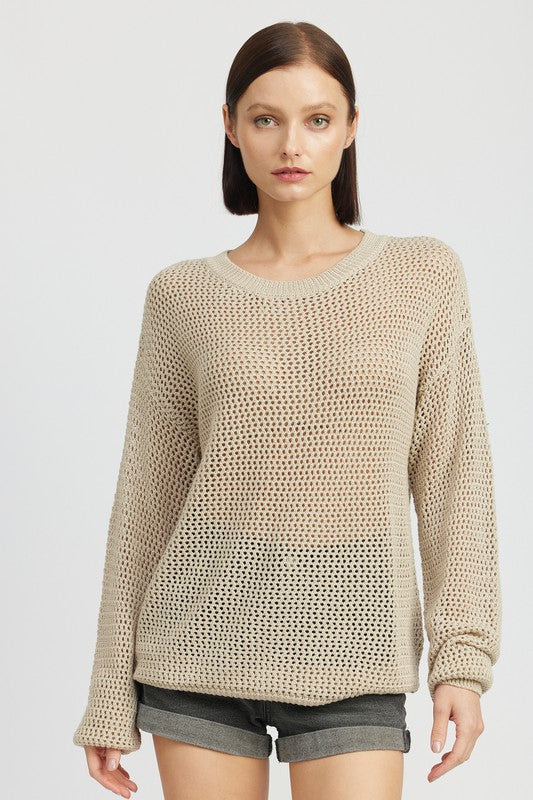 TEEK - CROCHET LONG SLEEVE TOP TOPS TEEK FG LIGHT TAUPE S 