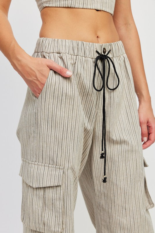 TEEK - STRIPED DRAWSTRING CARGO PANTS PANTS TEEK FG   