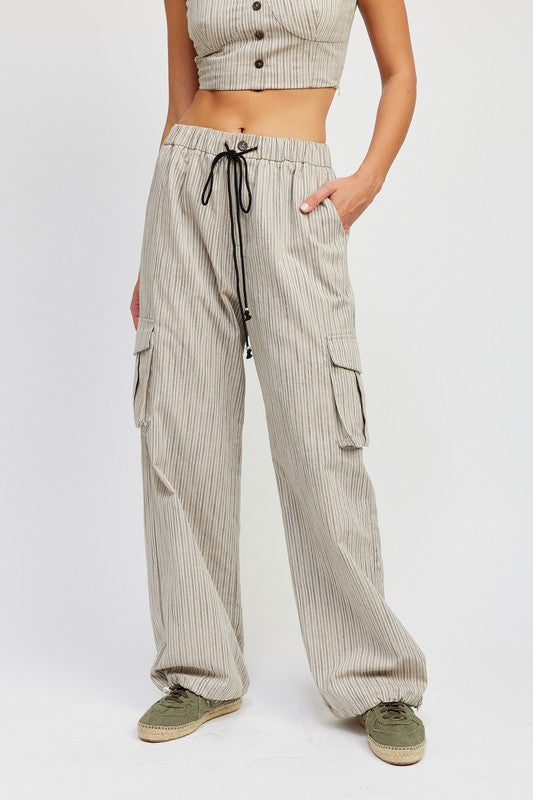 TEEK - STRIPED DRAWSTRING CARGO PANTS PANTS TEEK FG NATURAL S 