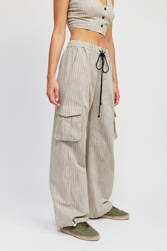 TEEK - STRIPED DRAWSTRING CARGO PANTS PANTS TEEK FG   