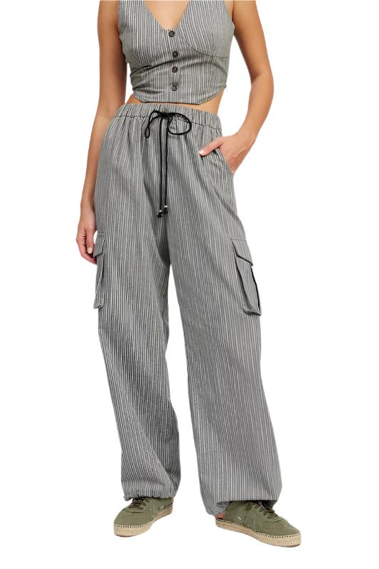 TEEK - STRIPED DRAWSTRING CARGO PANTS PANTS TEEK FG GREY S 