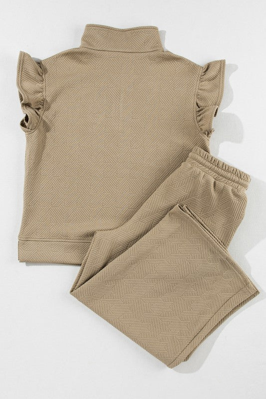 TEEK - Black Ruffled Cap Sleeve Top Wide Leg Pants Set SET TEEK FG   