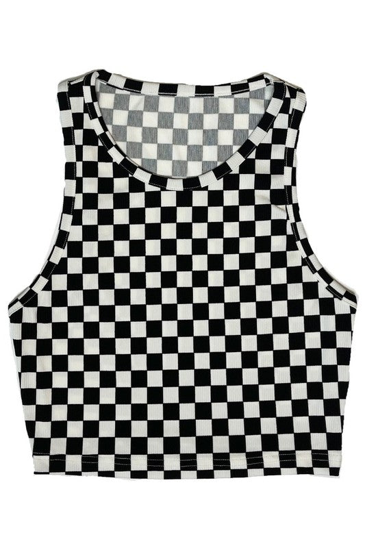 TEEK - Cropped Checkered Rib Knit Tank TOPS TEEK FG   