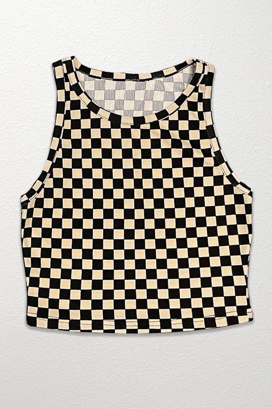 TEEK - Cropped Checkered Rib Knit Tank TOPS TEEK FG sand S 