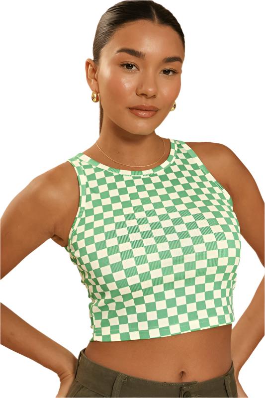 TEEK - Cropped Checkered Rib Knit Tank TOPS TEEK FG   