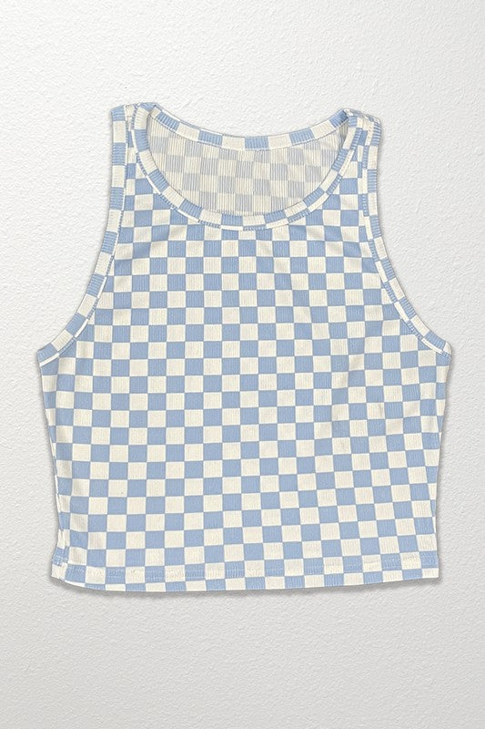 TEEK - Cropped Checkered Rib Knit Tank TOPS TEEK FG   