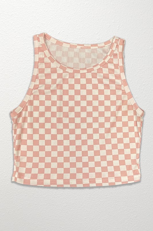 TEEK - Cropped Checkered Rib Knit Tank TOPS TEEK FG Pink S 