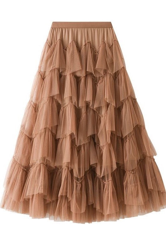 TEEK - Tiered Chiffon Midi Skirt SKIRT TEEK FG Light Brown S 