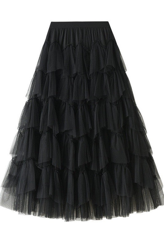TEEK - Tiered Chiffon Midi Skirt SKIRT TEEK FG Black S 