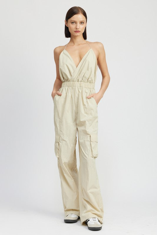 TEEK - SPAGHETTI STRAP CARGO JUMPSUIT JUMPSUIT TEEK FG TAUPE S 