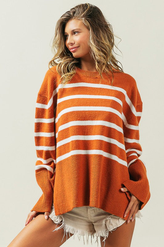 TEEK - Ribbed Hem Stripe Sweater SWEATER TEEK FG RUST S 