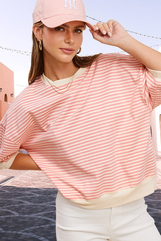 TEEK - Crew Neck Stripe Short Sleeve Top TOPS TEEK FG COTTON CANDY S 