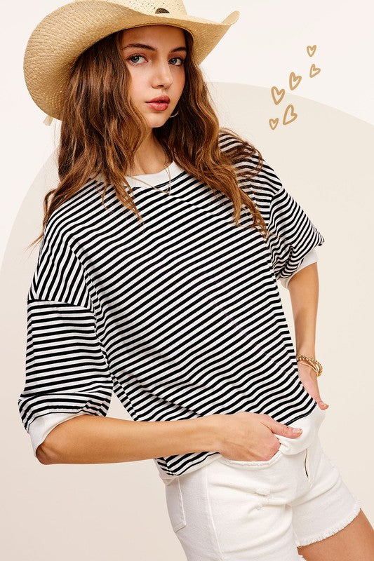 TEEK - Crew Neck Stripe Short Sleeve Top TOPS TEEK FG   