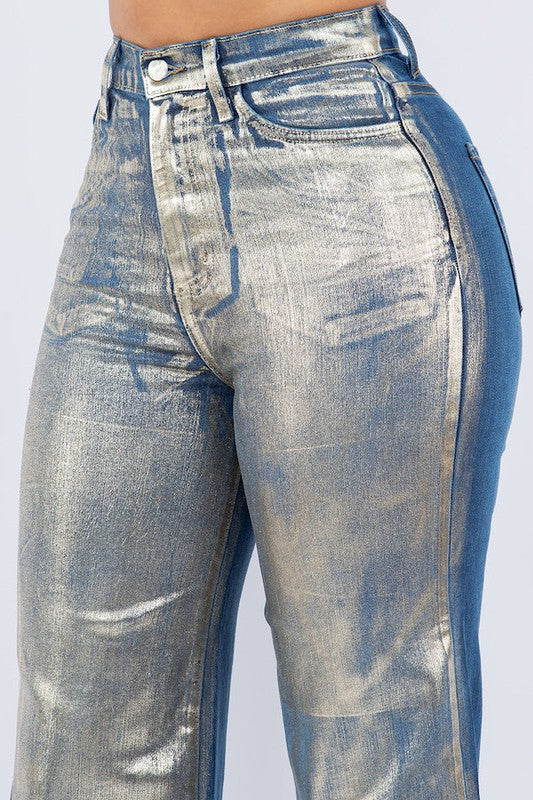 TEEK - Gold Wide Leg Foil Jeans JEANS TEEK FG   