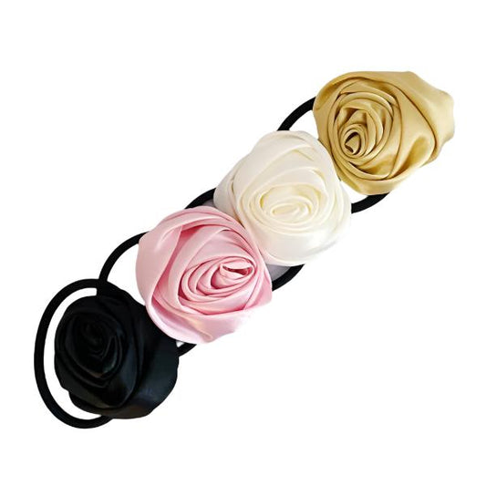 TEEK - 4PC Hand Picked Satin Rose Hair Ties HAIR SUPPLIES TEEK FG   