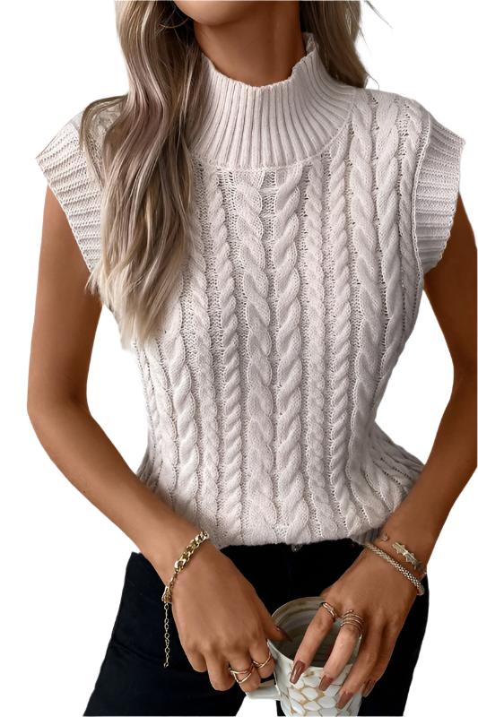 TEEK - Beige Ribbed High Neck Knit Sweater Vest SWEATER TEEK FG S  