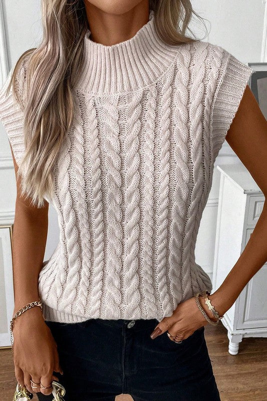 TEEK - Beige Ribbed High Neck Knit Sweater Vest SWEATER TEEK FG   