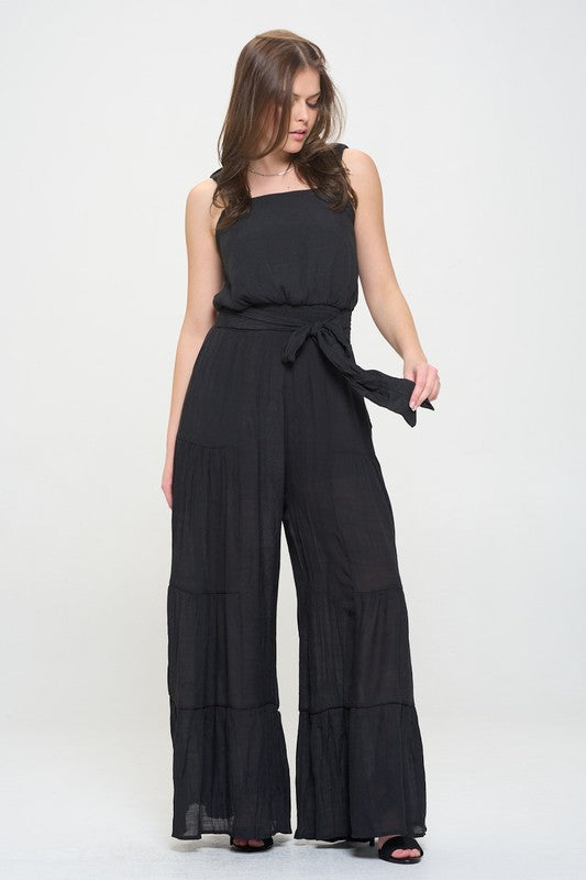 TEEK - PLUS SIZE ELASTIC STRAP TIERED POCKETED JUMPSUIT JUMPSUIT TEEK FG   