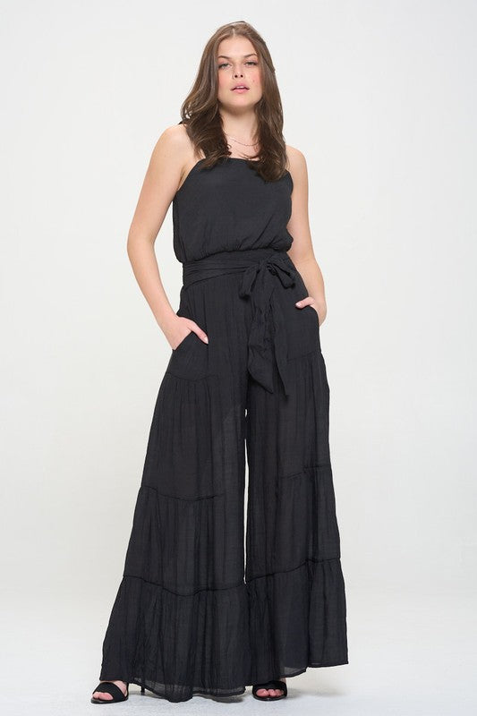 TEEK - PLUS SIZE ELASTIC STRAP TIERED POCKETED JUMPSUIT JUMPSUIT TEEK FG BLACK 1X 