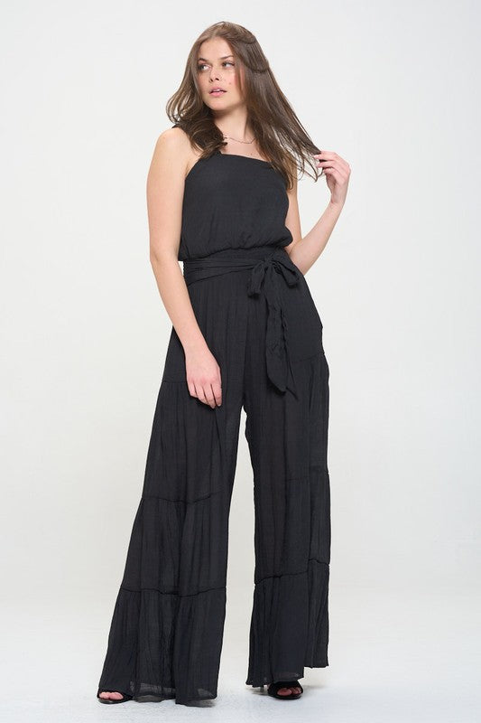 TEEK - PLUS SIZE ELASTIC STRAP TIERED POCKETED JUMPSUIT JUMPSUIT TEEK FG   